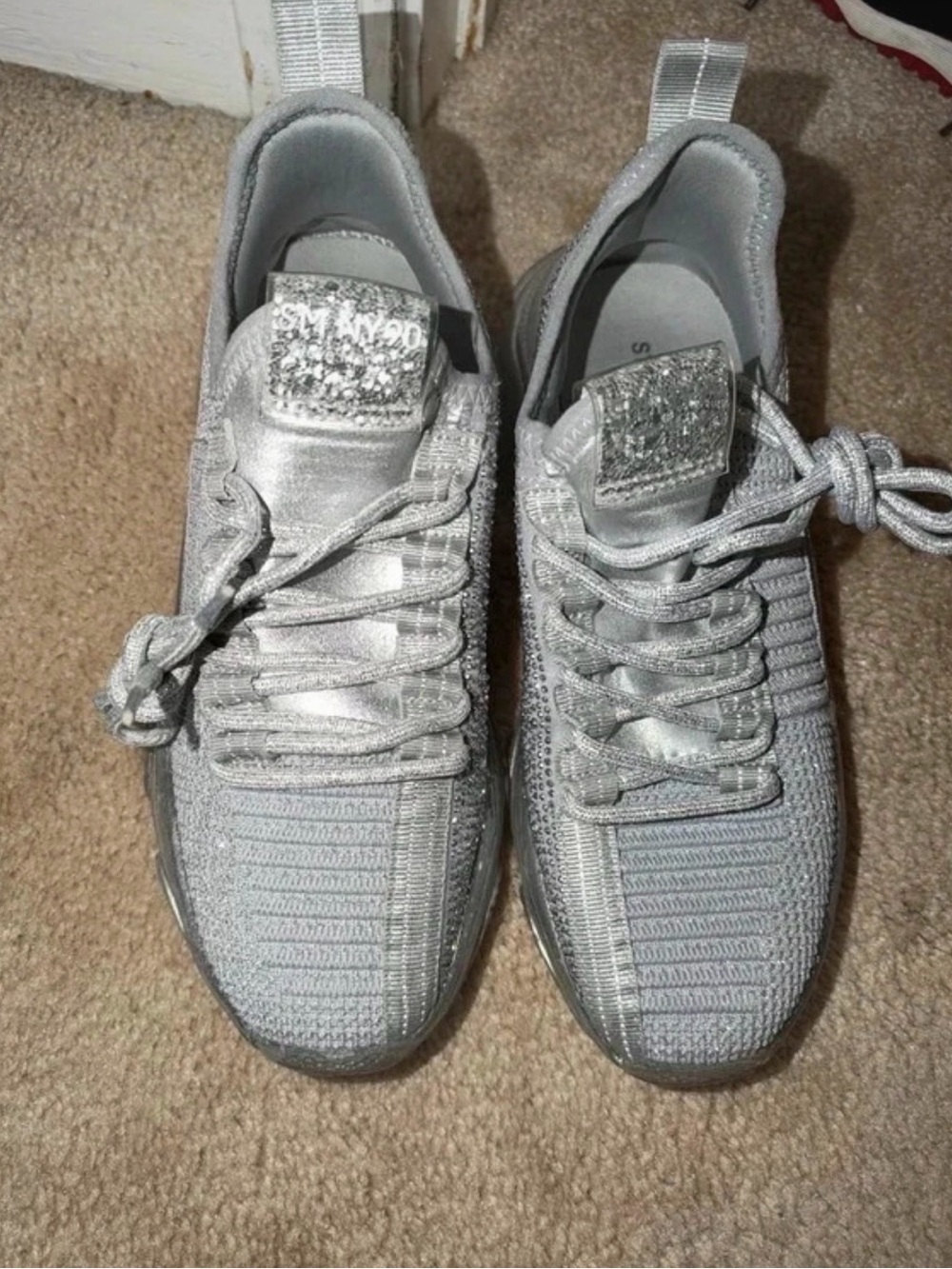 Steve Madden Kids Silver Knit Sneakers with Glitter Tongue